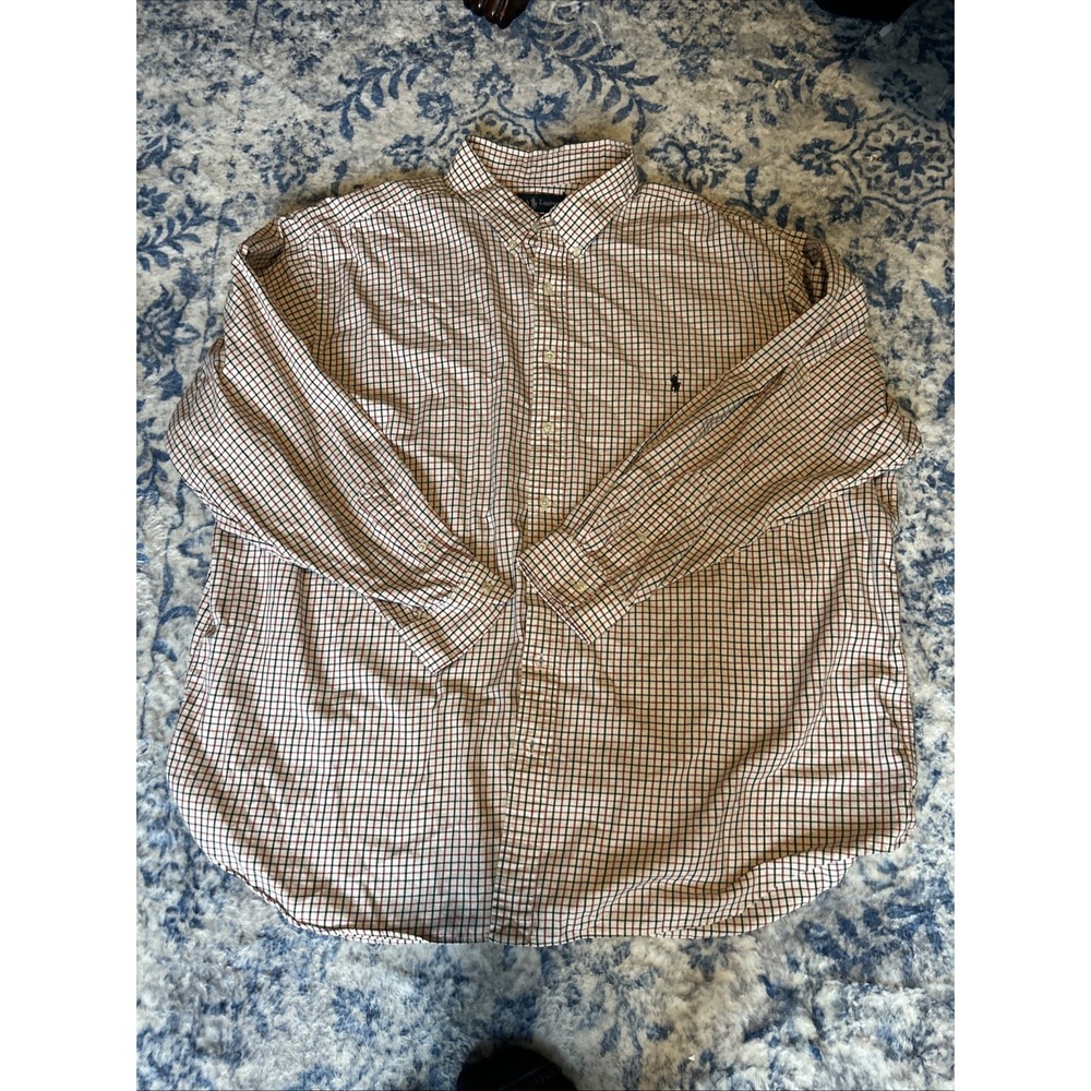 Ralph Lauren Shirt Mens 3XB Blue White Striped Oxford Long Sleeve Button Down